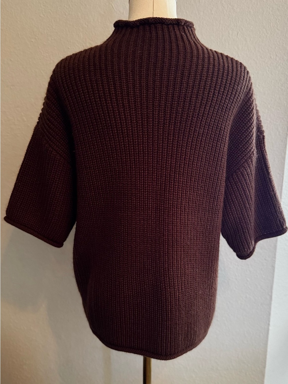 PETAL & PUP Remi Chocolate Brown Ribbed Mock Neck Sweater 1/2 Sleeve - Picture 11 of 14